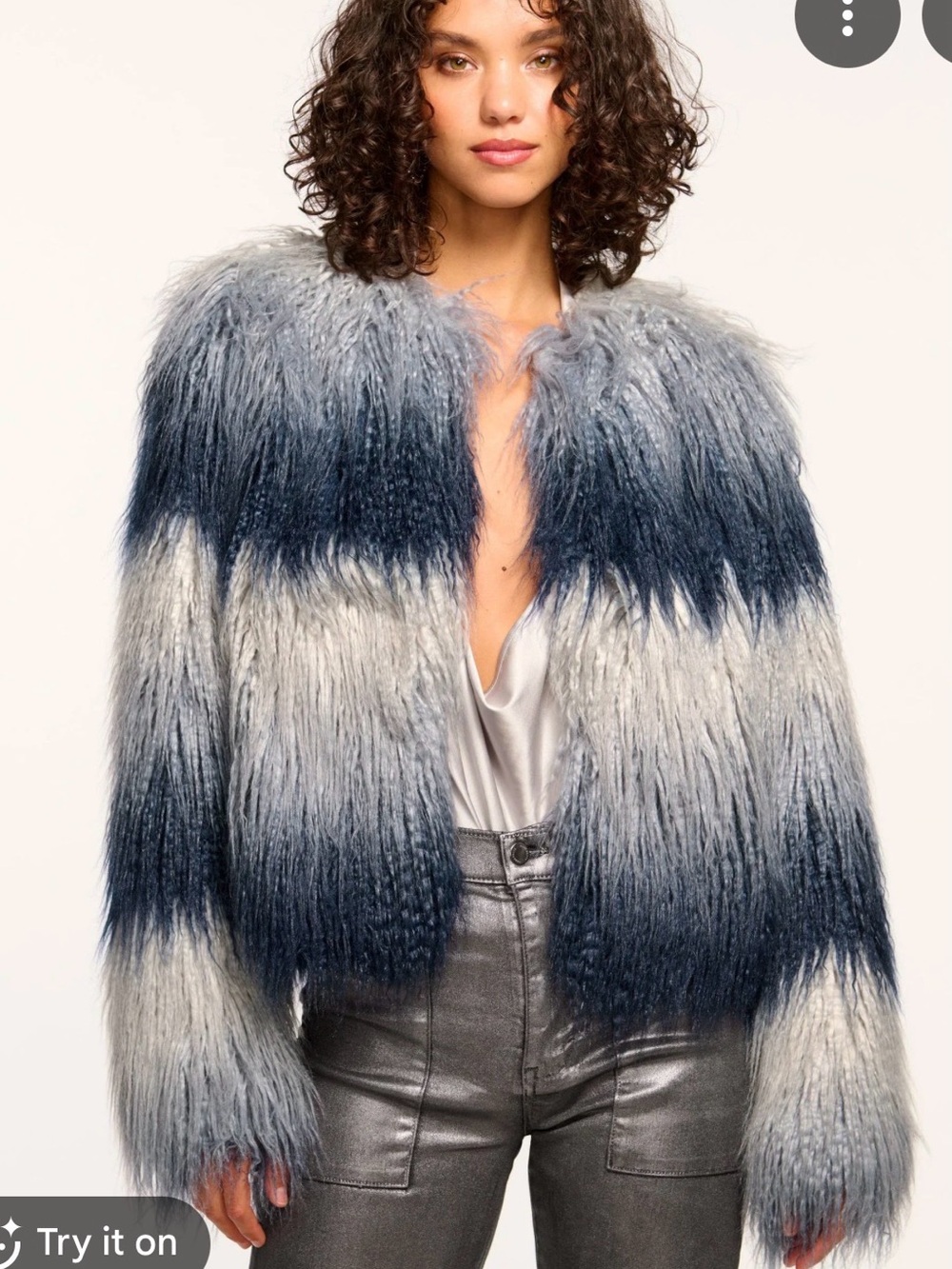 Ramy Brook Navy and Gray Ombre Faux Fur Jacket